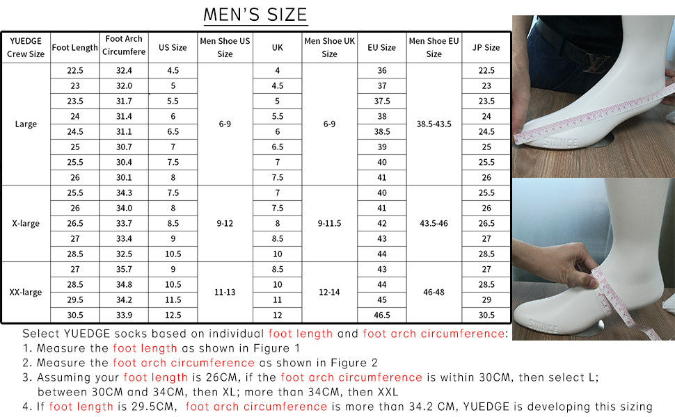 YUEDGE Men''s Size Selection Reference Value
