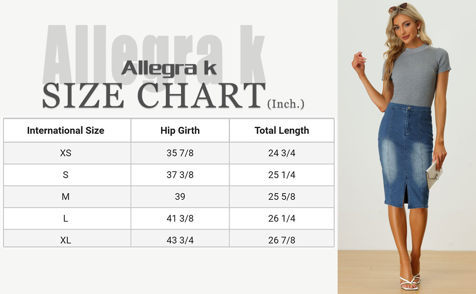 Allegra K Women''s Bodycon Midi Denim Skirt High Elastic Waist Split Front Denim Pencil Skirt