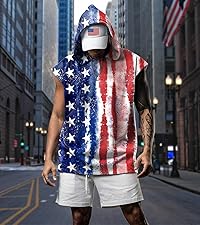4th of July Mens Tank Tops 2024 Independence Day Flag Fitness Sports Sleeveless Hooded Vest Top