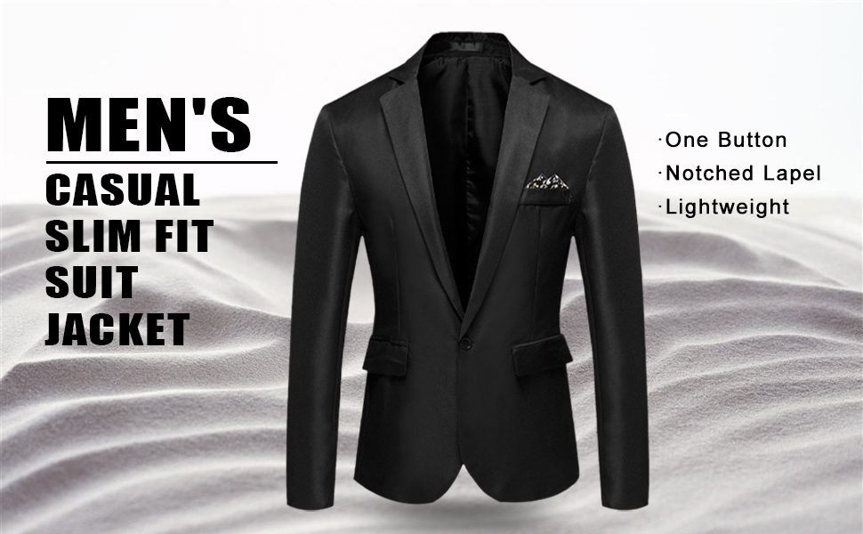 Men''s Casual Suit Jacket Slim Fit One Button Notched Lapel Business Daily Lightweight Blazer Jacket 