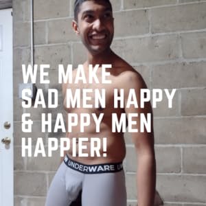 Happy man in UNDERWARE comfortable grey ball-pouch boxer brief