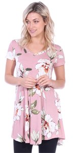 Tunic Top For Leggings Short Sleeve Plus Size Made In USA Floral