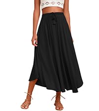 Women Casual Maxi Skirts Elastic High Waisted Flowy Skirts Summer Lightweight Long Skirts