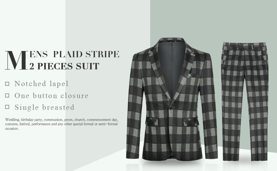 Mens Plaid Stripe 2 Pieces Suit