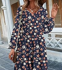 Hotouch Casual Floral Dresses for Women 2024 Summer Cotton Beach Dress with Pockets