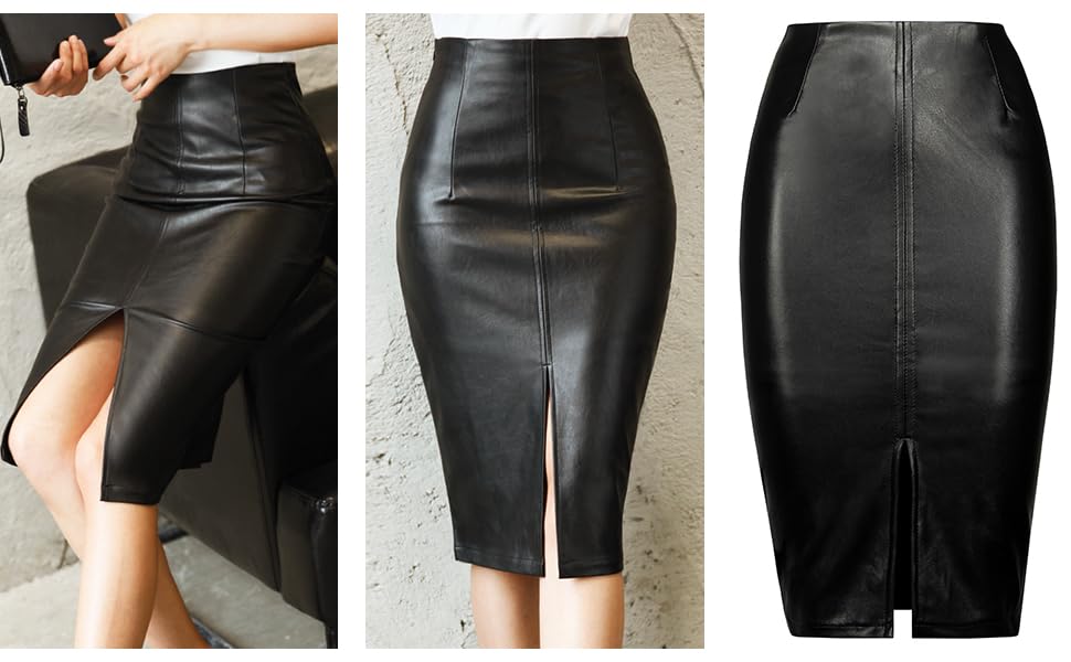 black leather midi skirt 