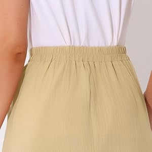 Allegra K Midi Skirts for Women Casual High Elastic Waist Button Pleated a Line Skirts Dress