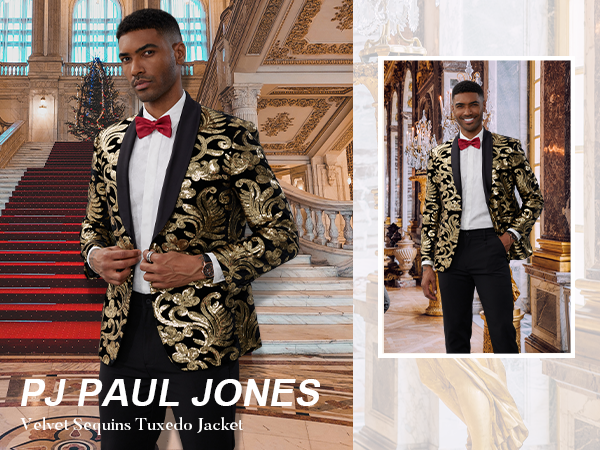 Men''s Sequins Tuxedo Jacket Velvet Shawl Lapel Suit Jackets Elegant Blazer for Dinner, Prom, Party