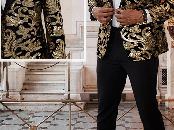 Mens Sequins Tuxedo Jacket Velvet Shawl Lapel Suit Jackets Elegant Blazer for men
