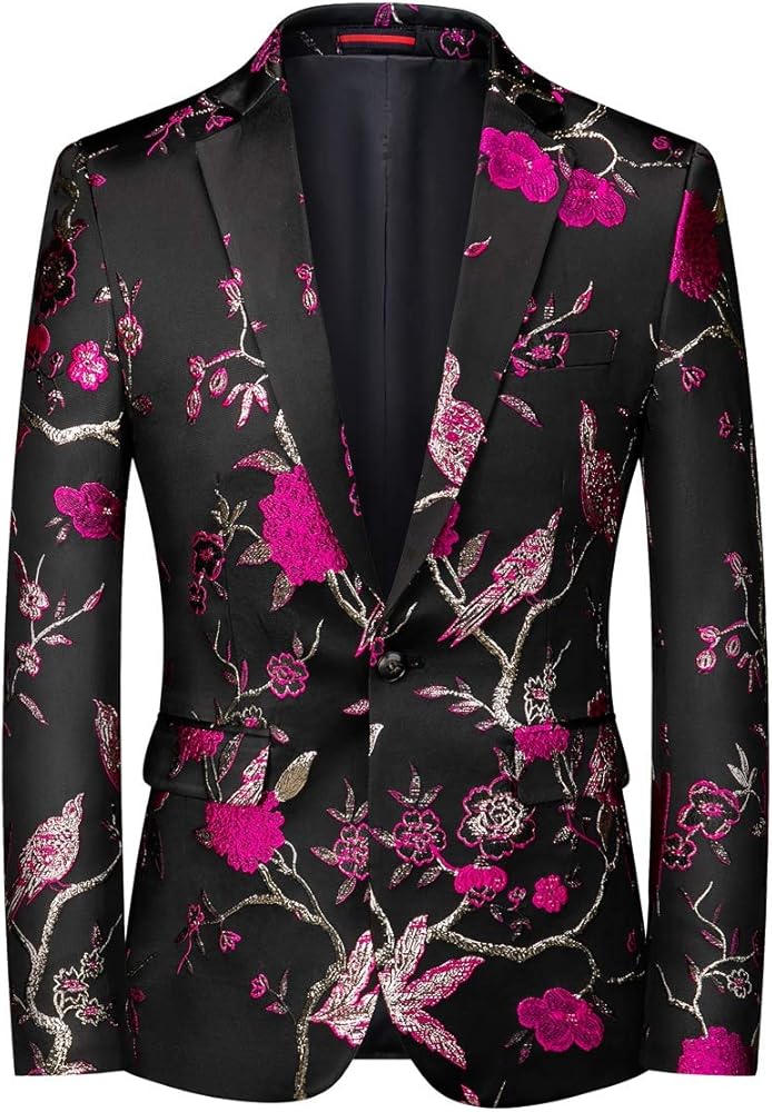 Cloudstyle Mens Embroidery Tux Dress Suit Jacket Formal Print Prom Blazer Dinner Sport Coat