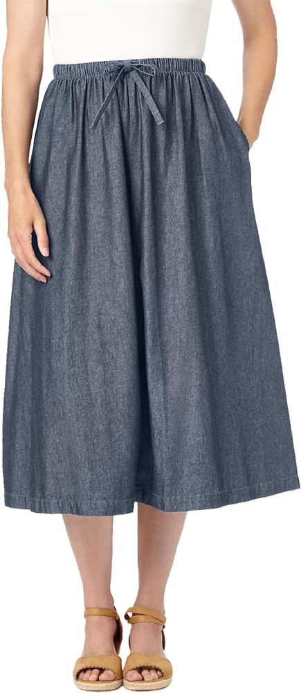 Woman Within Women's Plus Size Petite Drawstring Denim Skirt