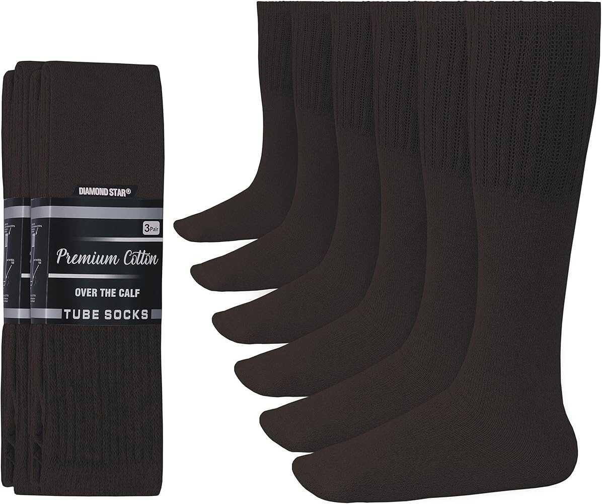 Diamond Star Tube Socks Men 6 Pairs Premium Cushion Cotton Over The Calf Athletic Knee High Socks For Men Big & Tall