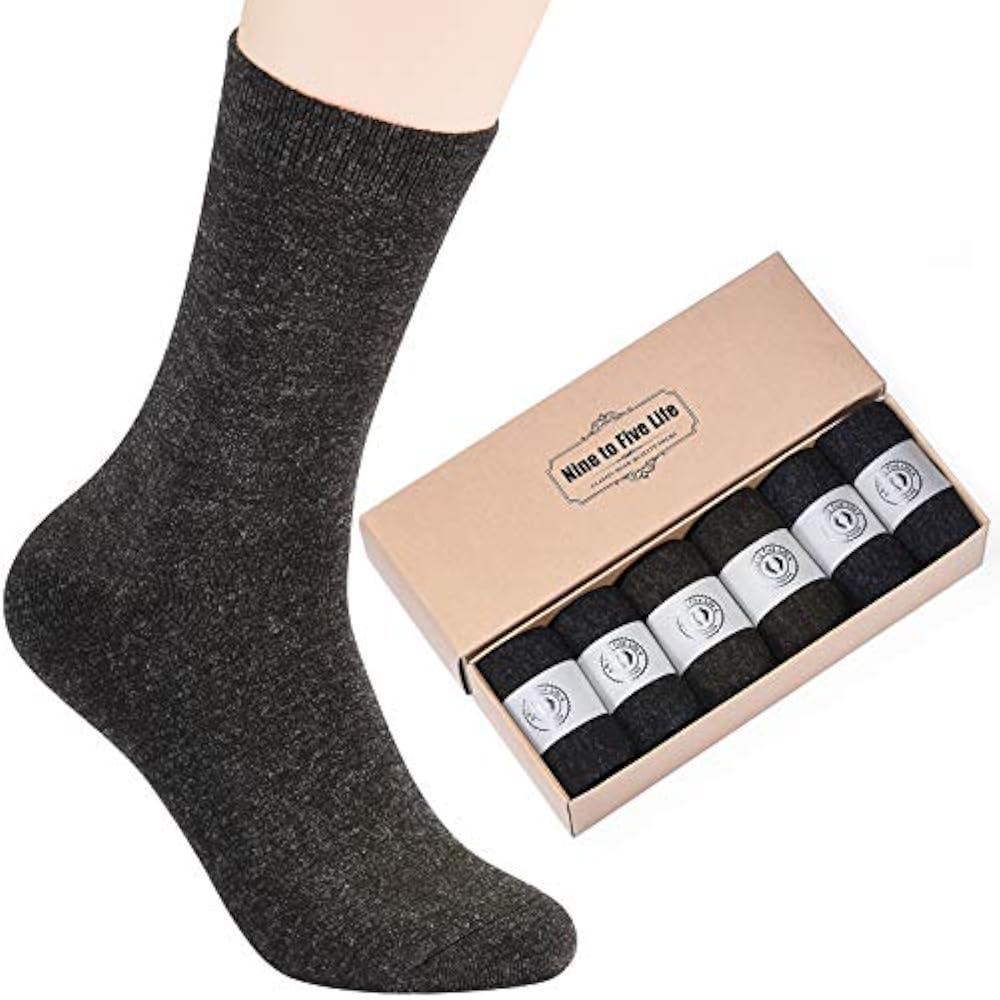 NinetoFiveLife Pack of 6 Mens Socks Wool Socks for Men Casual Dress Socks Soft and Comfortable Breathable Size 6-12