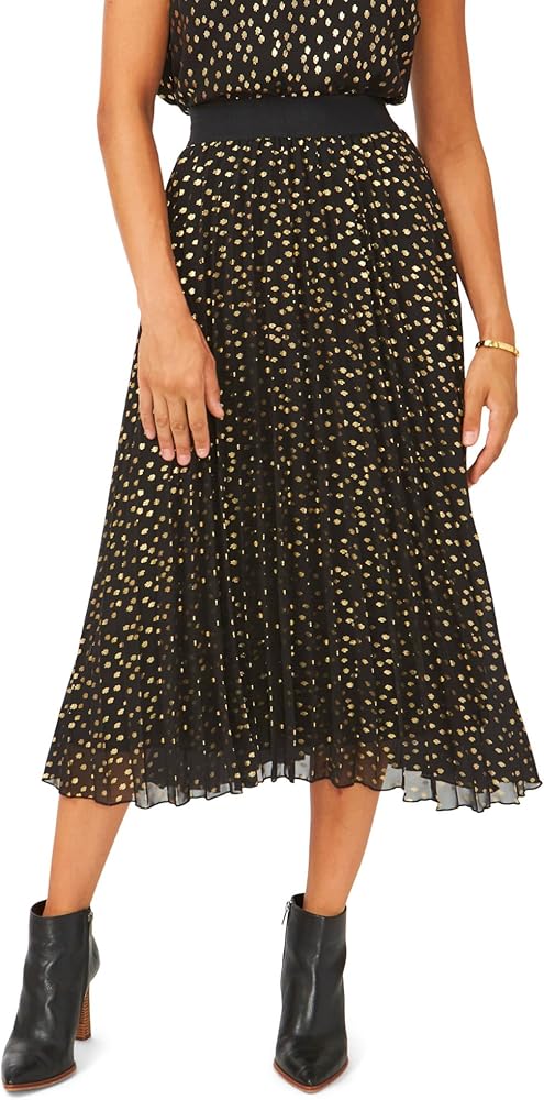Vince Camuto Womens Metallic Pleated Midi Skirt Black M