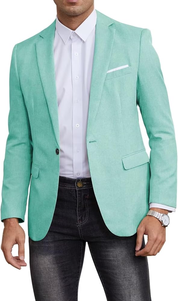 Mens Blazers and Sport Coats Slim Fit Casual Western Suit Jacket Lightweight One Button Linen Texture Sport Coat