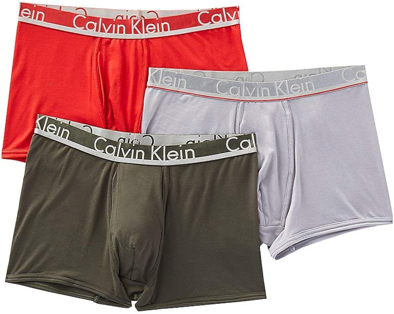 CK Calvin KleinComfort Microfiber Trunks - NB1360 (Small, Grey/Red/Green)