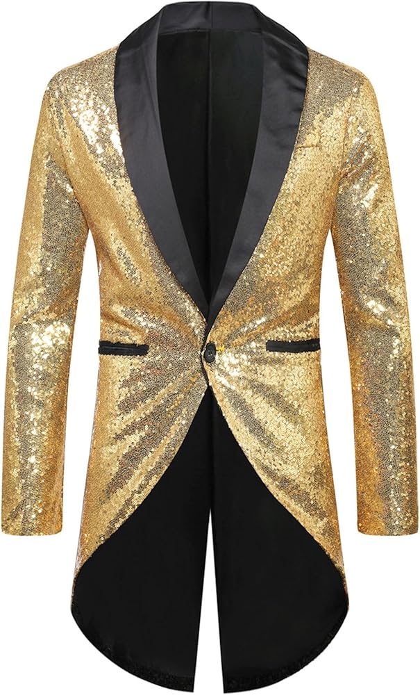 Men's Sequin Tuxedo Jacket Mid-Length Suit Jackets for Dinner Wedding Party Slim Fit Blazer Sport Coat