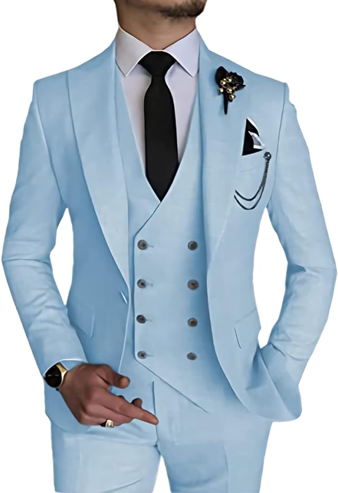 Double Breasted Suit Men 3 Piece Men's Suits Slim Fit Peak Lapel Suit one Button Blazer Vest Pants for Men Wedding