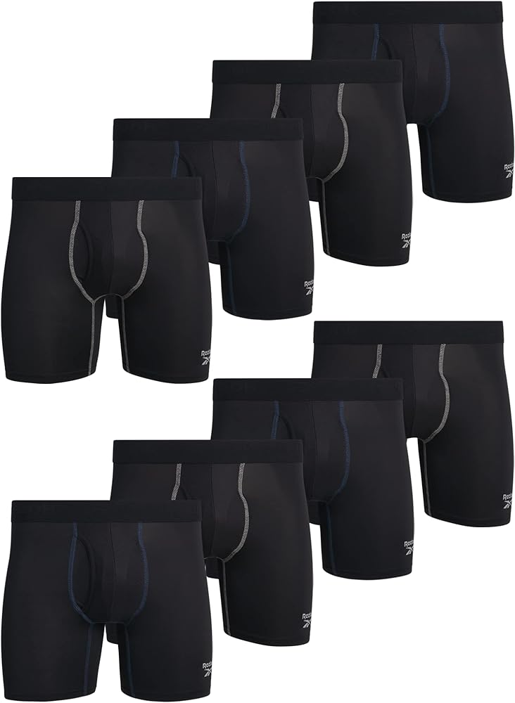 Reebok Men's Boxer Briefs - 8 Pack Performance Mens Underwear Boxer Briefs with Fly Pouch - Athletic Underwear for Men (S-XL)