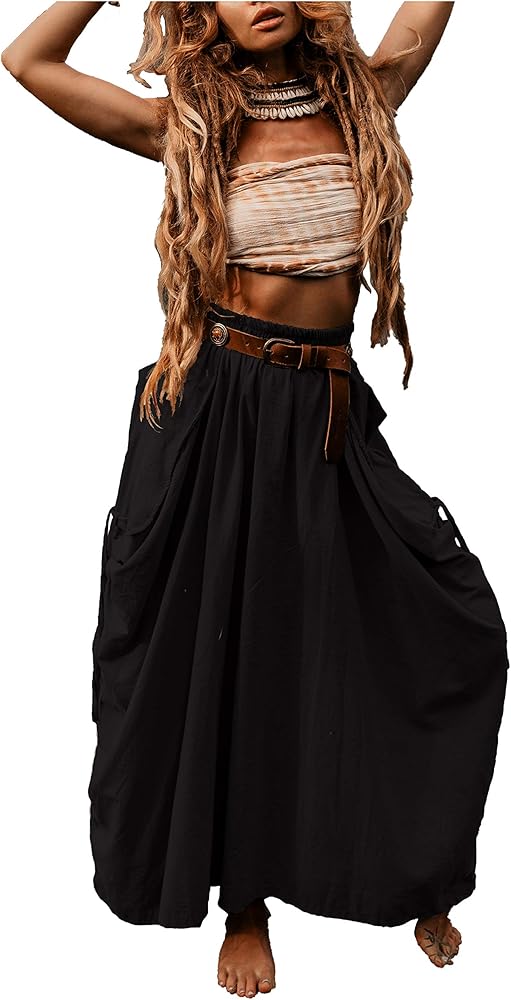 Women's Maxi Boho Skirt with Pockets Bohemian Organic Cotton Hippie Gypsy