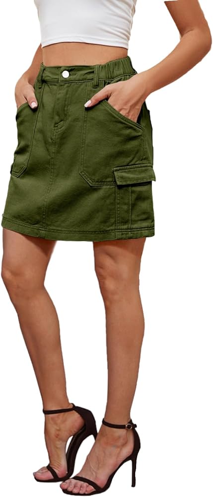 Atditama Ripped Jeans Skirt for Women High Waist Stretch Short Mini A-line Denim Jean Skirts Womens