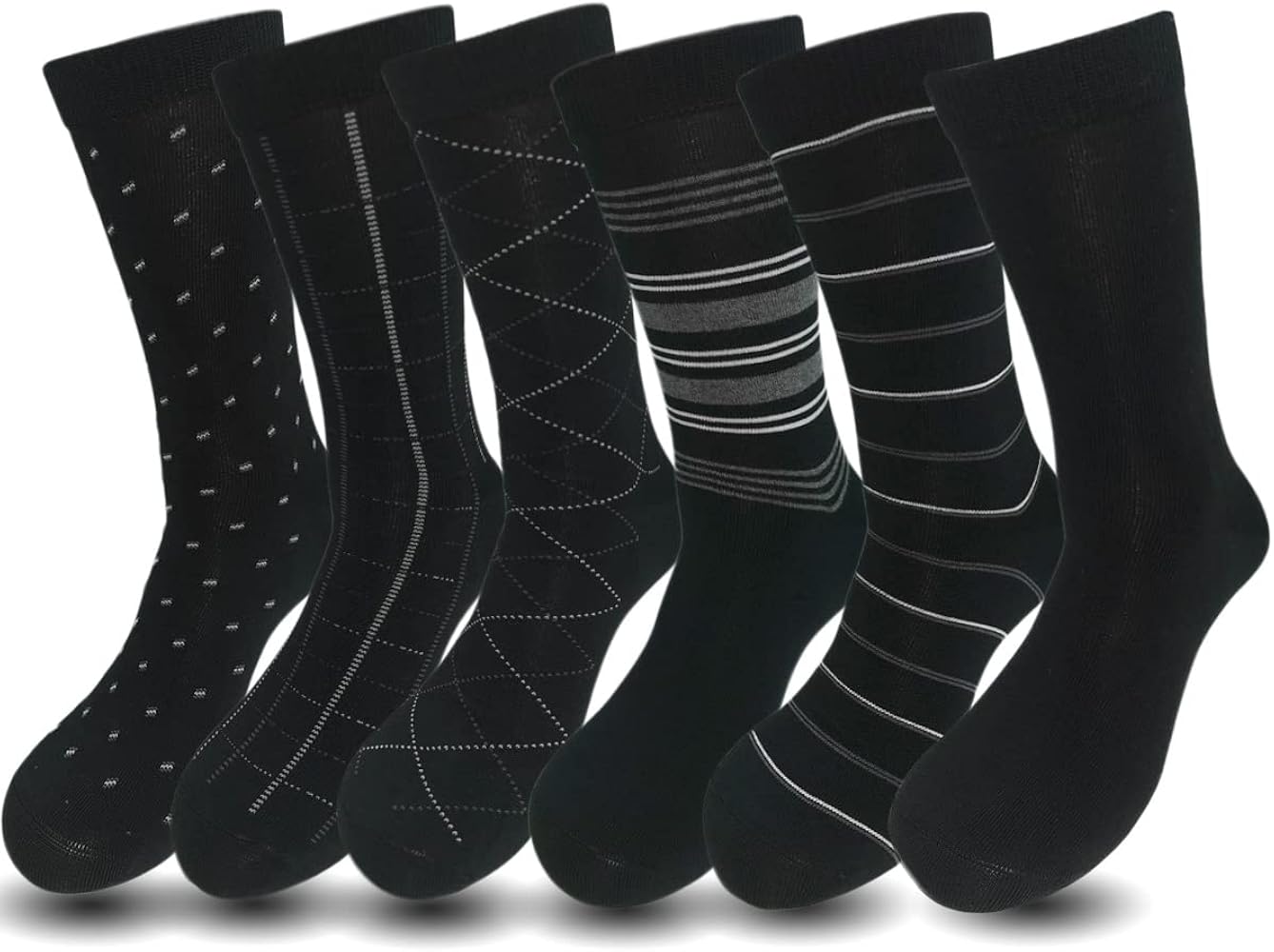 Lavencious Mens Black and Multi-Color Dress Socks, Viscose Fiber Crew Socks for Men Socks Size 10-13, 6 Pairs