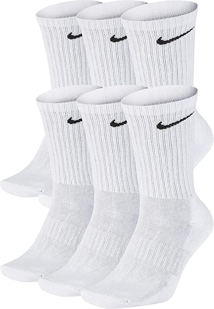Nike Men's Dri-Fit Everyday Cushioned Crew Socks | Cotton (Everyday, White, Medium, 6 Pairs)