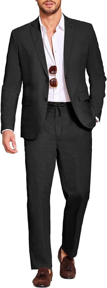 COOFANDY Men's 2 Piece Linen Suits Set Regular Fit Casual Lightweight Blazer Jacket and Pants