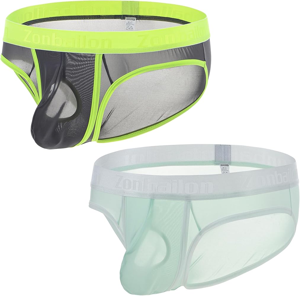 Men's Briefs See Through Dual Pouch Mesh Ultra-Thin Breathable Ice Silk Underwear