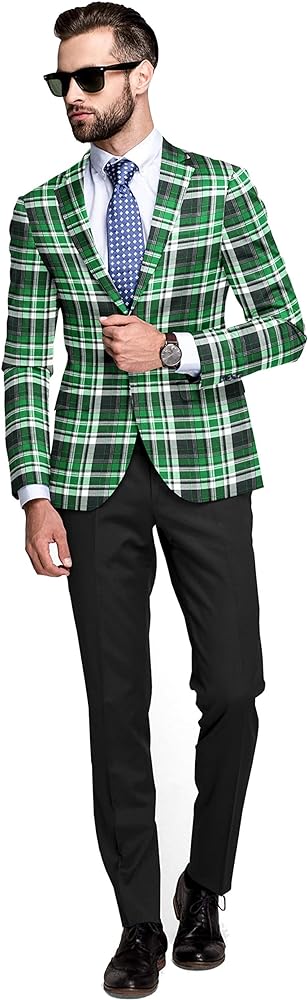 Men's Plaid Blazer 2 Button Lightweight Regular Fit Checked Plaid Suit Sport Coat Jacket Casual Daily Jacket Sport Coat