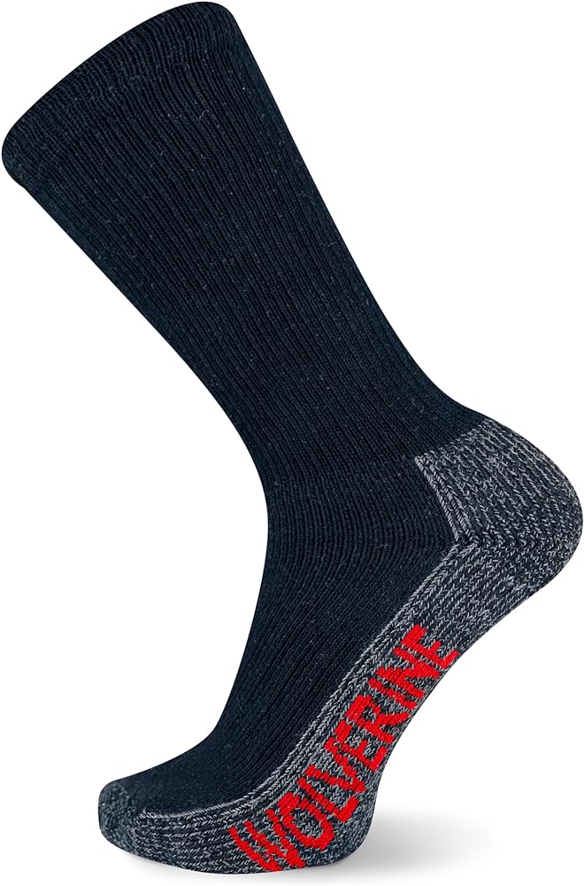 Wolverine Men's Steel Toe Cotton Work Boot Crew Socks-2 Pairs-Durable Cushioning