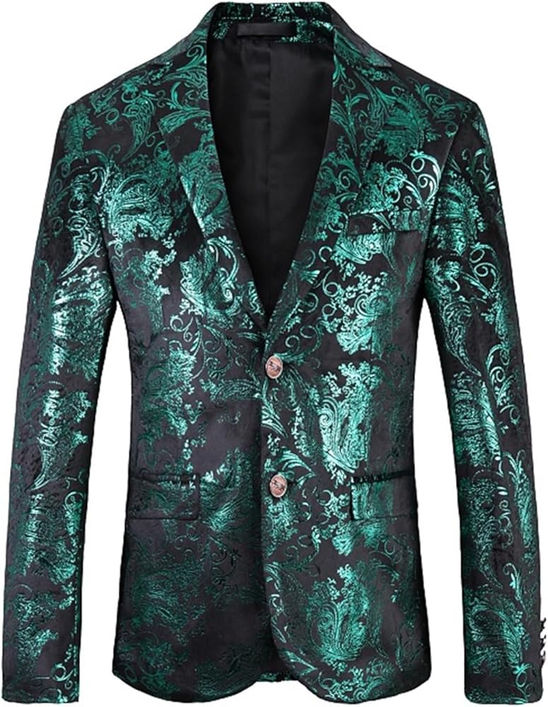 Mens Floral Paisley Suit Jacket Vintage Sequins Sport Coat 70S Prom Party Performance One Button Suit Blazer Jacket