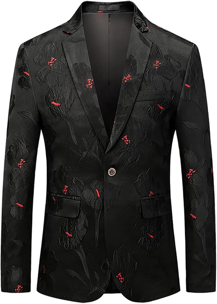 MOGU Mens Floral Tuxedo Blazer Slim Fit Stylish Jacquard Suit Jacket for Wedding Party Prom