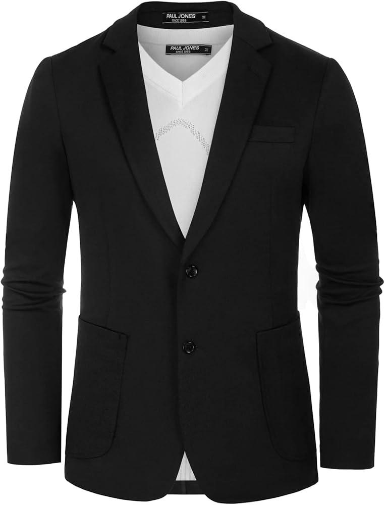 PJ PAUL JONES Mens Blazer Casual Lightweight Sport Coats Unlined Stretch Knit Suit Jacket Black