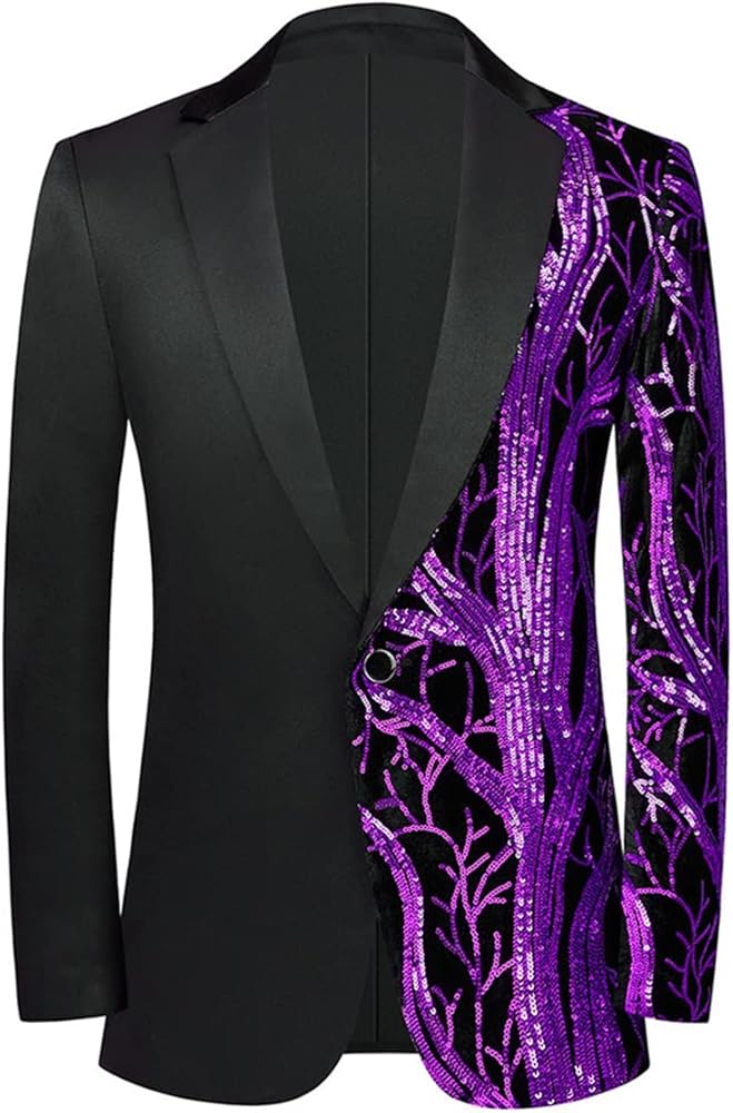 Men Black Sequin Shiny Prom Suit Jacket One Button Slim Fit Sport Coats and Blazers Tuxedo for Wedding Banquet