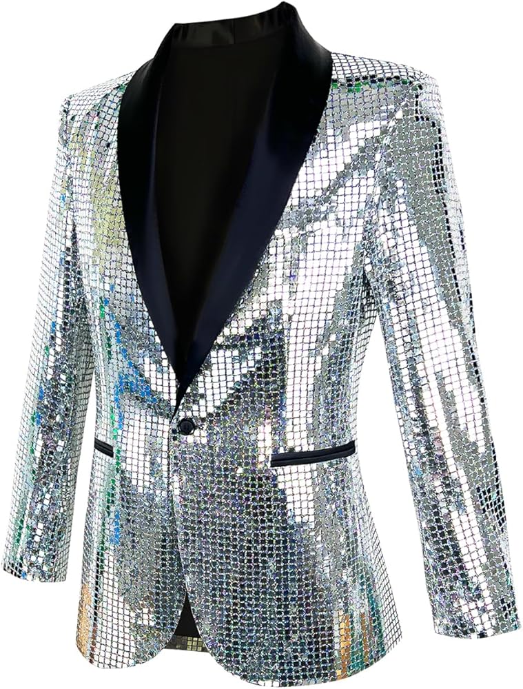 Sequin Blazer Metallic Suit Disco Prom Shiny Jacket Wedding Party Banquet Fashion Tuxedo for Mens Adult