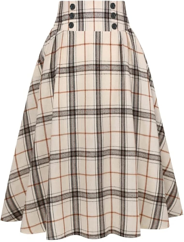 IDEALSANXUN Plaid Skirt for Womens High Waist Aline Pleated Midi Skirts