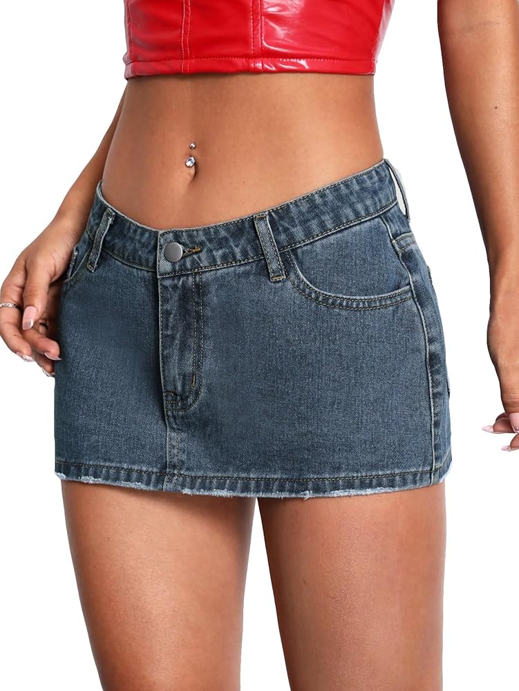Verdusa Women's Low Waist Denim Skirts Casual Mini Jean Skirt