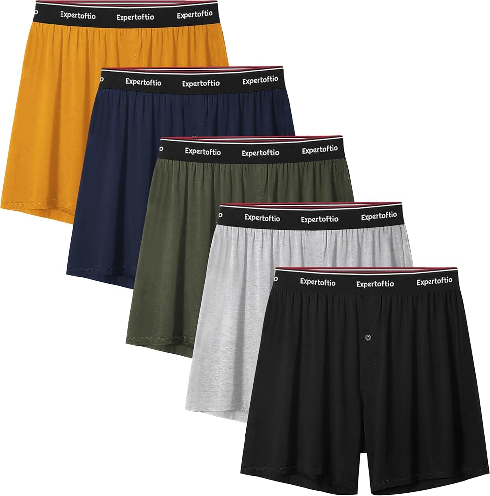 Boxers for Men Viscose from Bamboo Men's Underwear Boxer Shorts Breathable Mens Boxer, Loose Fit, Knit, 5 Pack
