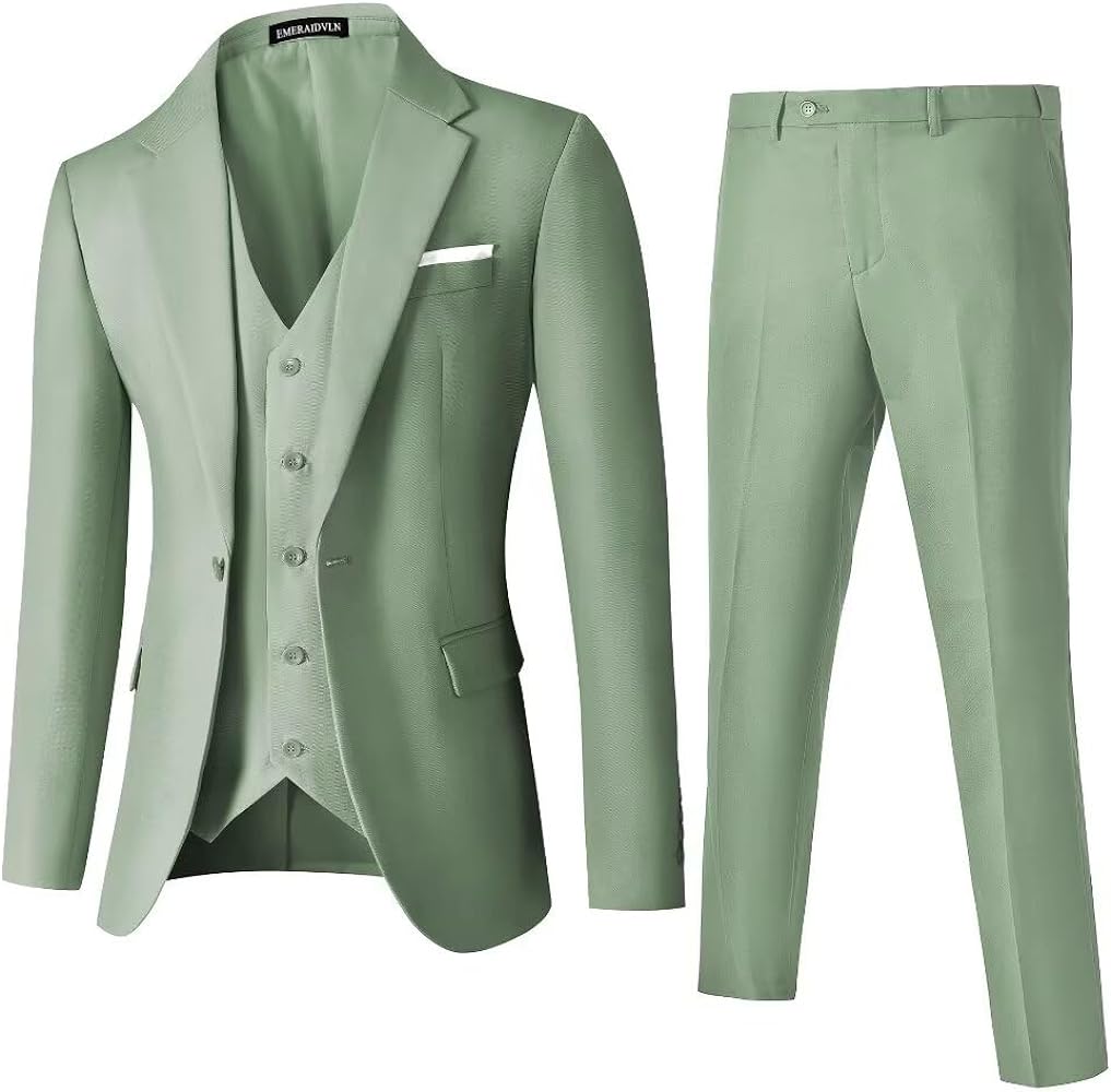 Mens 3 Piece Suits Slim Fit Wedding Prom Party Groomsmen Suit One Button Blazer Jacket Vest Pants Tuxedo