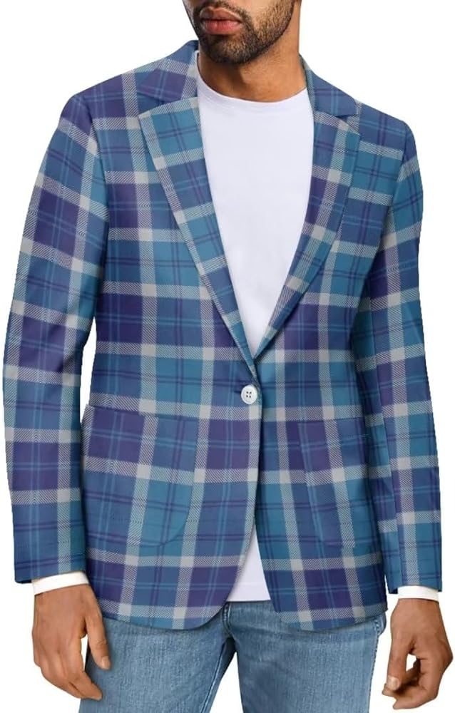 Men's Cozy One Button Suit Long Sleeve Blazer Jackets with Pockets Lightweight Knit Sport Coat for Business,Party