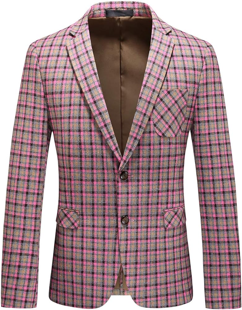 Mens Suit Jacket Plaid Corduroy Casual Slim Fit Blazer Vintage Stylish Two Button Single Breasted Sport Coats Daily Wear