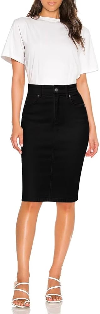 Hybrid & Company Women's Super comfy Ultra Stretch Skirt Knee Length with Pockets