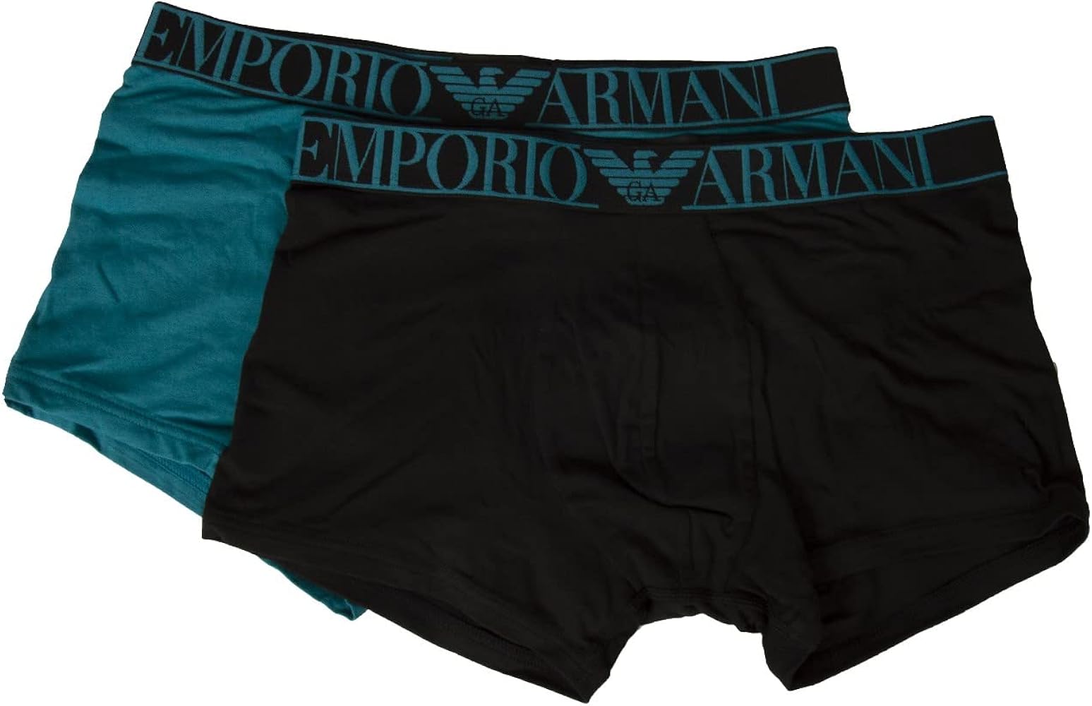 EMPORIO ARMANI Men's boxer trunks 2-piece pack elasticated bipack article 111769 2F720 BPACK TRUNK, 22332 Topaz - Black/Topazio - Nero, Medium