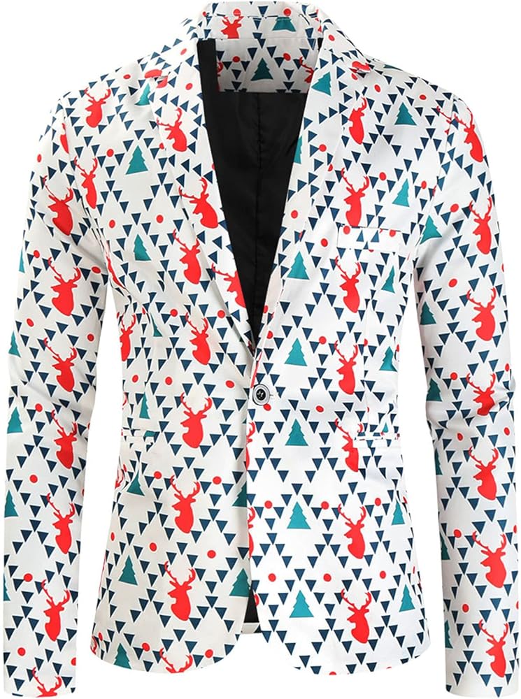 Christmas Blazer for Mens Snowman Print Christmas Santa Claus Blazer Coats Jackets Blazer Blazer for Party Prom Wedding