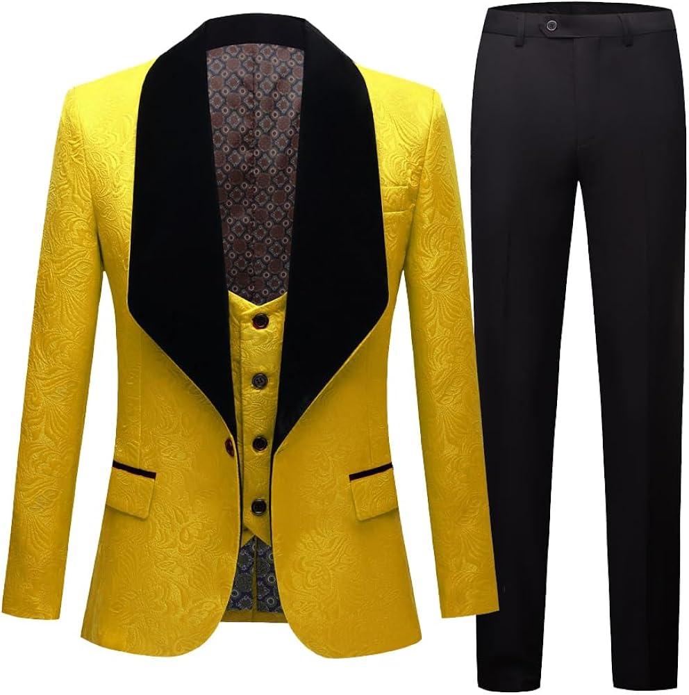 Men’s Suits Slim Fit 3 Piece One Button Tuxedo Suit Set Wedding Prom Dinner Party（Blazer+Vest+Pants）