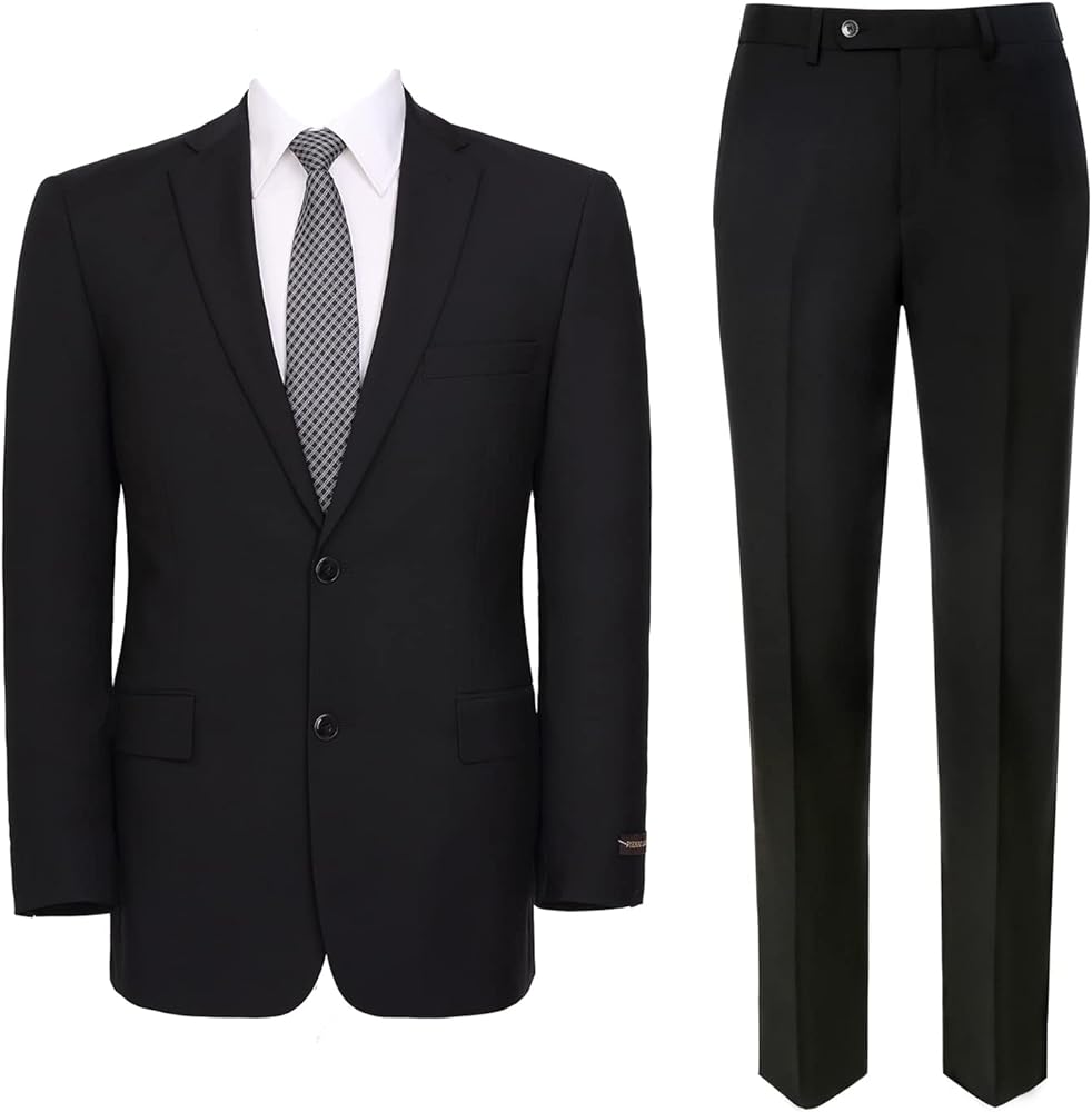 Men's Suit 2 Piece Classic Fit 2 Button Single Breasted Business Jacket Blazer Flat Pants Set