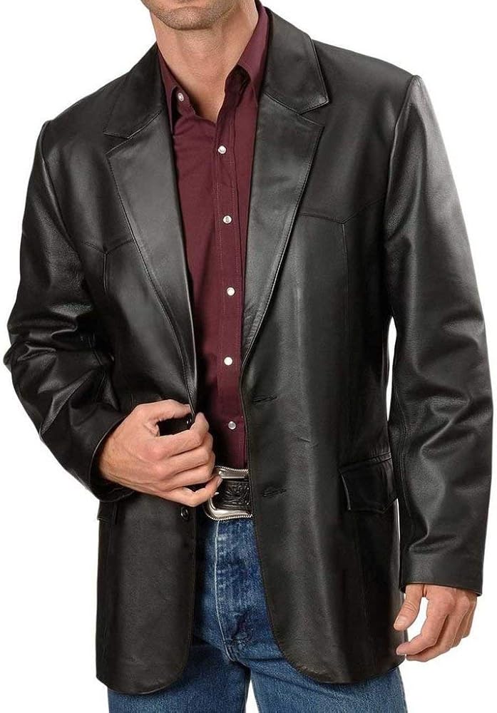 Men's Leather Blazer Two Button Genuine Lambskin Blazer Coat TB005