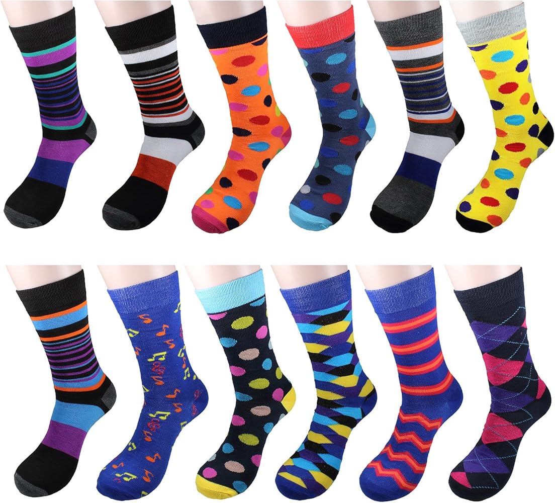 Gelante 12 Pairs Mens Funny Crazy Colorful Dress Crew Sock