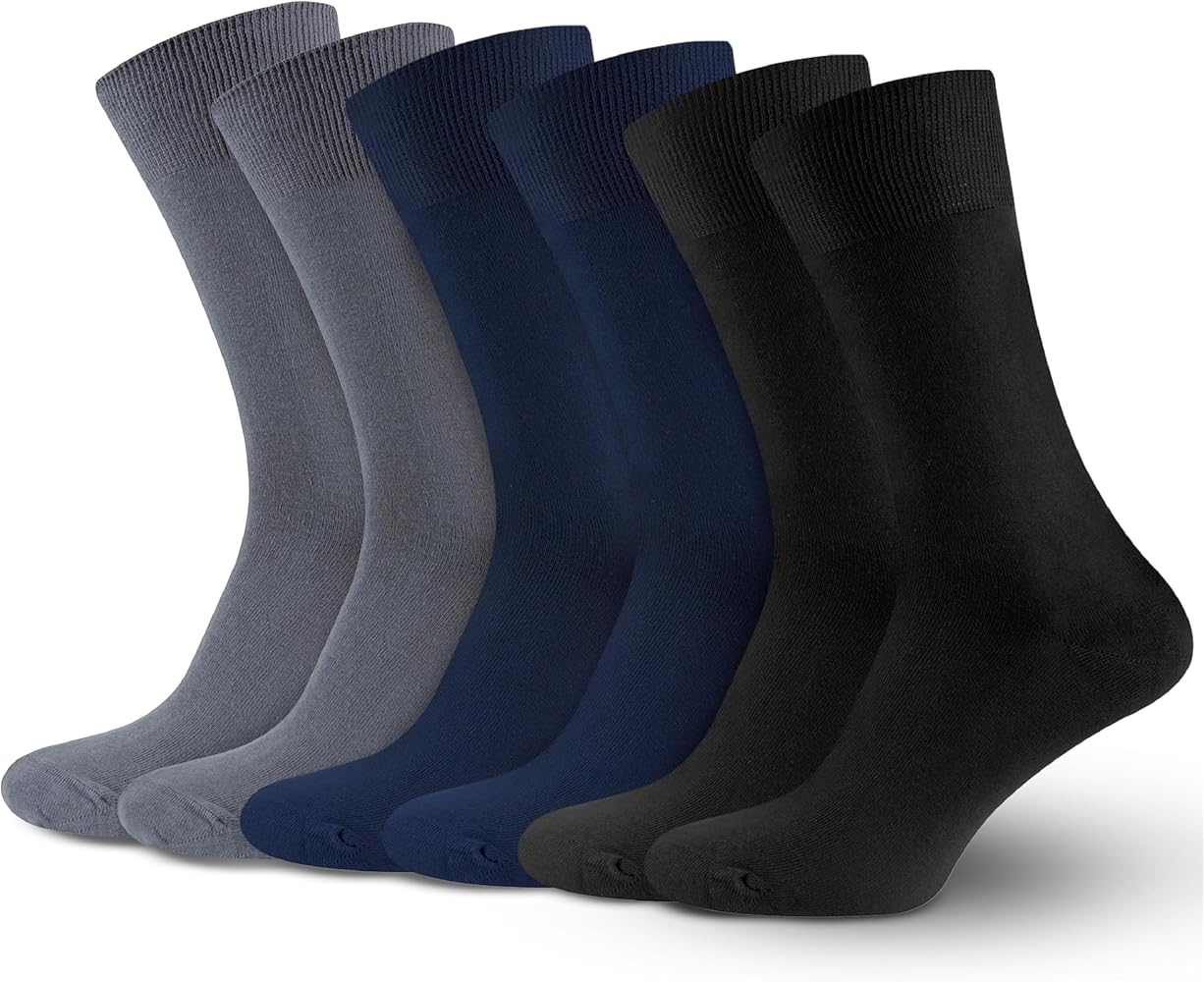 Premium Mens Crew Socks 6 Pack, Men's Socks Size 9-13, Cotton Dress Socks for Casual and Formal Attire